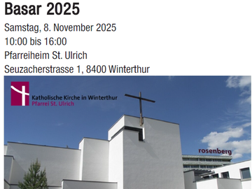 Bazar em Winterthur: 08.11.2025 das 10h às 16h